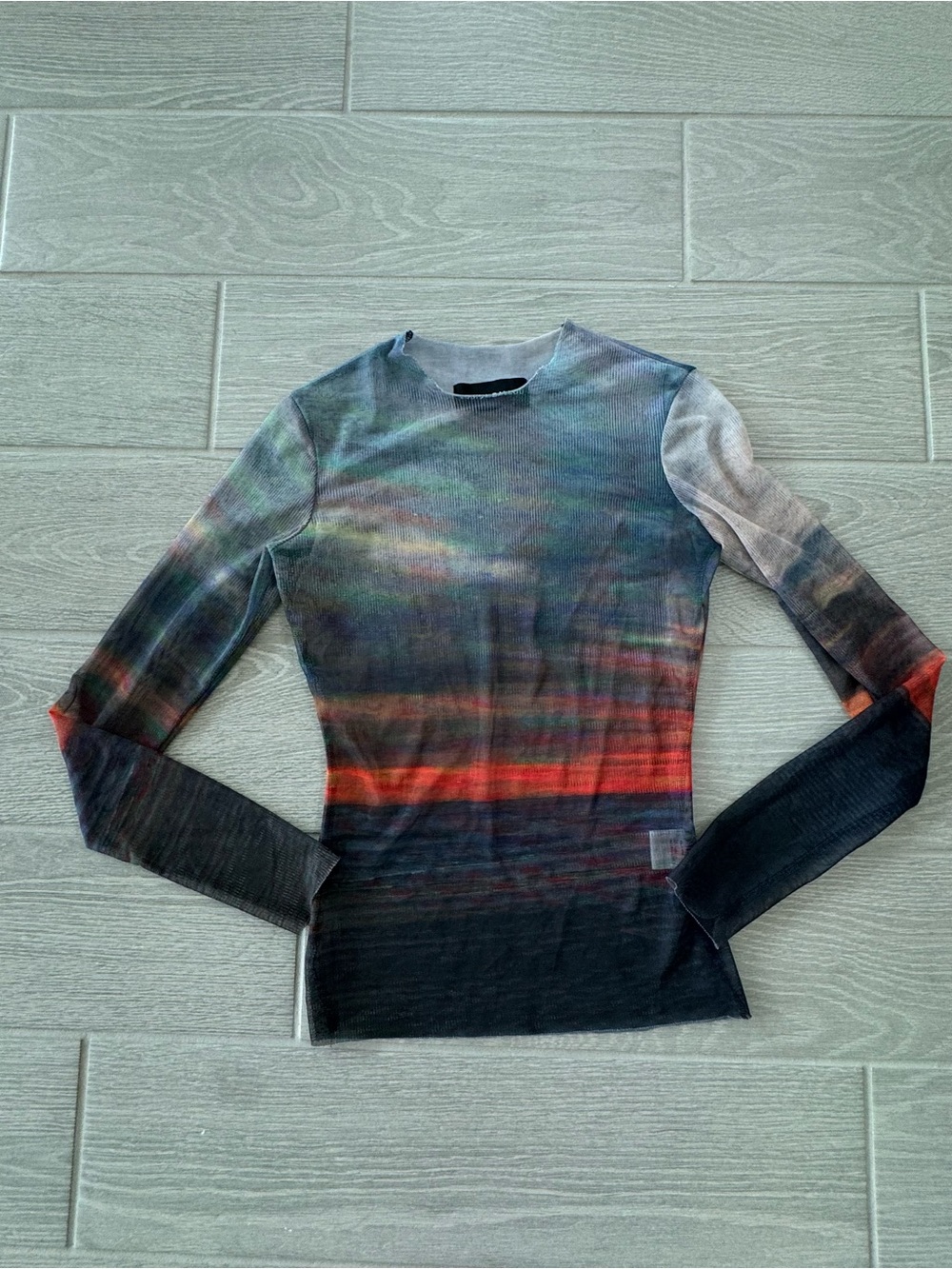 LOUISA BALLOU Scenic Sunset Sheer Lightweight Mesh Top Size Small VGUC